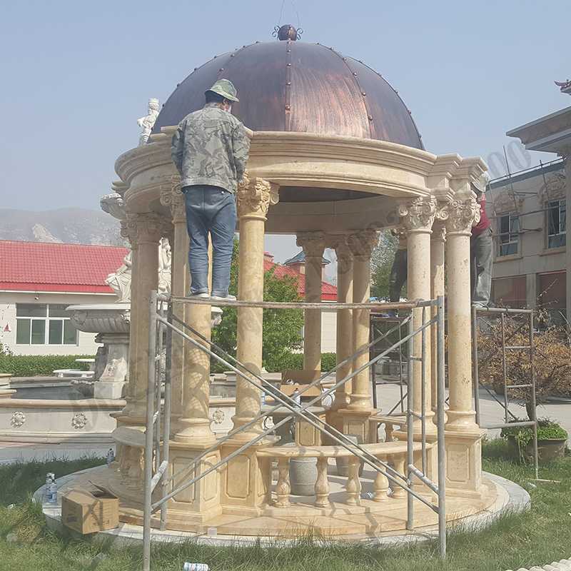 歐式大理石涼亭，石雕柱子亭子，石材景觀涼亭