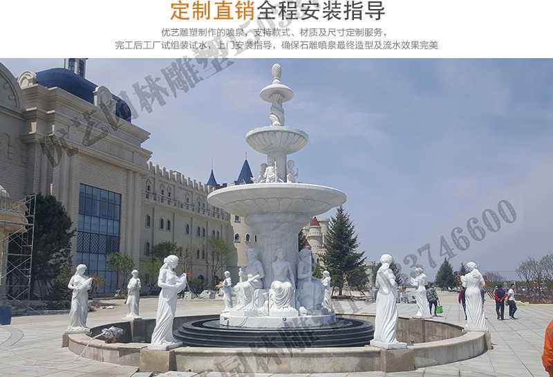 大理石景觀噴泉安裝，如何安裝大型景觀噴泉，定制石雕噴泉工廠