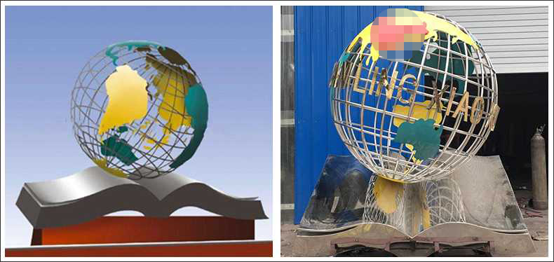 不銹鋼地球，景觀地球雕塑，學校地球儀擺件