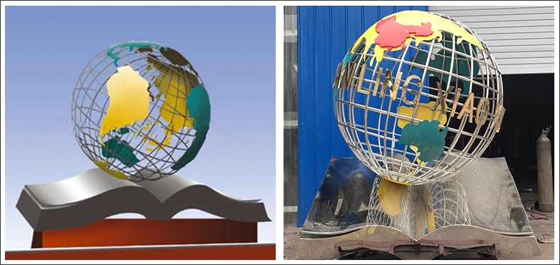 不銹鋼地球，景觀地球雕塑，學校地球儀擺件
